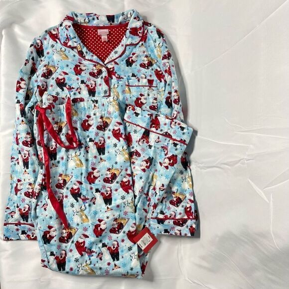 Target Wondershop Women's Light Blue Santa Notch Collar Button up Coat Style Paj - Picture 3 of 14